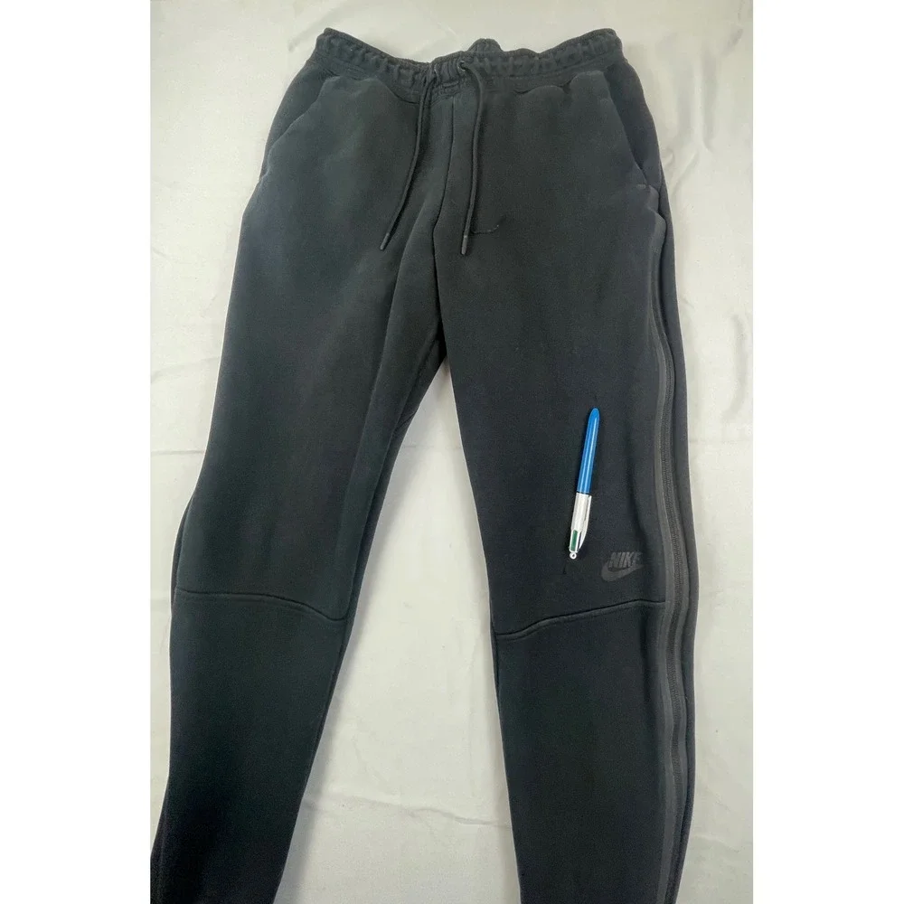 Nike Tech Fleece Joggers Mens Black Tapered Sweatpants Side Zip Pocket Pinhole